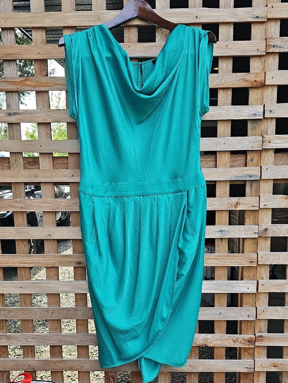 BCBGMaxAzria Teal Draped Cowl Midi Dress - Picture 1 of 9